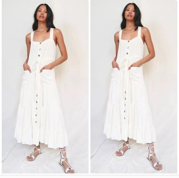Free People Catch the Breeze Dressbiff White Size Small Linen Blend - Picture 4 of 15